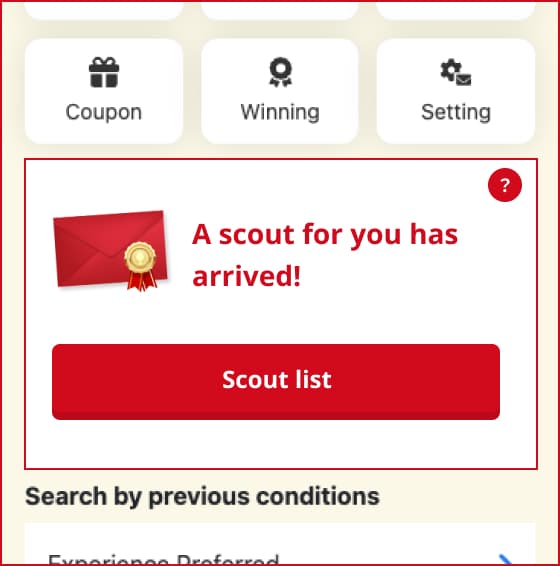 Pantalla de Mi página que muestra la notificación "¡Tienes una propuesta de Scout!" y el botón "Ver lista de Scout"